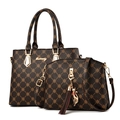 Two-piece printed tote and crossbody bag set in brown faux leather with floral pattern - Dark Coffee Monogram (Patterned Handle)