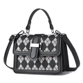 Chic quilted rhombus PU leather handbag with silver clasp and adjustable shoulder strap - L20xH15xW9cm / Black Grey Argyle Style (款式一)