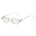Polished silver geometric metal frame glasses with rhinestone cross detail and silver lenses - Silver Frame Silver Mirror Lens