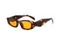Retro schildpad zonnebril met oranje ovale glazen en brede geometrische poten - Normaal / Schildpad Frame Gele Glazen