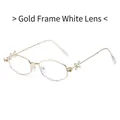 Chic polygonal gold metal glasses frame with clear lenses and rhinestone details - Gold Frame White Lens