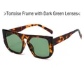 Square tortoise shell sunglasses with dark green lenses and vintage thick frame style - Regular (Incl. 13% VAT) Leopard Print Frame Dark Green Lenses
