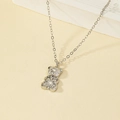 Minimalist silver teddy bear pendant necklace on a classic delicate cable chain - White Gold