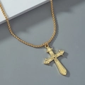Collana con ciondolo a croce d'oro vintage gotico e motivo a rombi in rilievo - Oro
