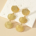 Golden multi-layer seashell drop earrings with textured finish for elegant resort style - Gold