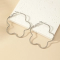 Textured silver hollow flower hoop earrings with minimalist open petal design for women - White Gold