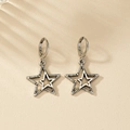 Vintage Silber Pentagramm Stern Ohrhänger mit hohlem Lagen-Design für Damen - Antiksilber Stern