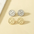 Floral stud earrings set in gold and silver finish with embossed camellia pattern - Camellia Relief Gold and Silver Set (2 Pairs)