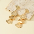 Golden vintage geometric shield drop earrings with hammered texture and polished metal finish - Gold