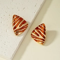 Vintage palace style enamel stud earrings with orange tiger pattern in triangle shape - Light Brown (Tiger Pattern)