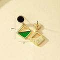 Geometric hollow triangle enamel earrings in gold and green 3.4cm drop earrings - Green
