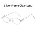 Polygonal silver metal frame glasses with rhinestone cross detail and clear lenses - Silver Frame Clear Lenses