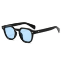 Retro Polygon Sonnenbrille mit schwarzem Rahmen und hellblauen Gläsern für Damen - Schwarzer Rahmen Blaue Gläser