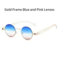 Retro round sunglasses with gold metal frame and blue-pink gradient lenses - Regular / Regular (Includes 13% VAT) Gold Frame with Blue Pink Lenses