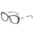 Fashion cat-eye sunglasses with colorful mosaic texture frame and gold metal temples - Regular (Includes 13% VAT) Blue Floral Frame with Clear Lenses / Clear Lens