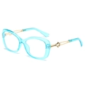 Occhiali da sole moderni azzurro trasparente con aste dorate per un look streetwear chic - Montatura Blu Lenti Bianche