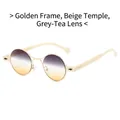 Retro oval sunglasses with golden metal frame, cream-white temples and gradient grey-tea lenses - Regular / Regular Gold Frame Sunglasses with Beige Temples and Gray-Brown Lenses