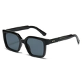 Classic black oversized square sunglasses with gold rivet accents in a 45-degree side view - Black Frame Black Grey Lens