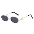 Retro ovale Sonnenbrille mit goldenem Metallrahmen und dekorativem H-Scharnier - Goldener Rahmen Vollgraue Gläser