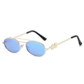 Vintage-Oval-Sonnenbrille mit goldenem Metallrahmen, blauen Gläsern und H-Logo-Detail - Goldrahmen Eisblaue Gläser
