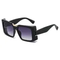 Women's square black sunglasses with gradient gray lenses and gold V decoration - Black Frame Gradient Gray Lens