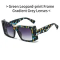 Chic oversized square sunglasses with green leopard print frames and gradient grey lenses - Green Leopard Frame Gradient Grey Lens