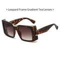 Retro square oversized sunglasses with leopard tortoise frame and gradient tea lenses - Leopard Frame Gradient Tea Lens