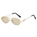 Retro-Sonnenbrille mit goldenem Metallrahmen, hellbraunen Gläsern und H-Detail am Bügel - Goldrahmen Champagnergläser