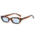 Retro oval sunglasses featuring a leopard print frame and blue tinted lenses - Leopard Frame Blue Lens