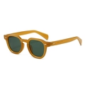 Lunettes de soleil rétro ambre transparent avec verres vert foncé et détails en argent - Monture Thé Verres Verts