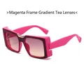 Fashionable magenta frame sunglasses with gradient tea lenses and gold metal accents - Magenta Frame Gradient Tea Lens