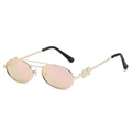 Retro oval sunglasses with gold metal frame, pink lenses and double bridge design - Regular / Standard Gold Frame with Pink Lenses