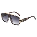 Retro square oversized tortoiseshell sunglasses with gold metal accents on white background - Tortoise Frame Gradient Grey Lens