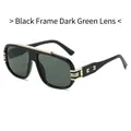 Gafas de sol retro cuadradas con montura negra, lentes verde oscuro y detalles dorados - Montura Negra Lentes Verde Oscuro