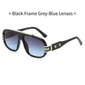 Gafas de sol de aviador negras con lentes degradados azul grisáceo y detalles dorados - Montura Negra Lentes Gris Azul