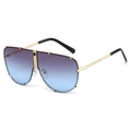 Occhiali da sole oversize sfumati viola con montura dorata e ponte in metallo inciso - Montatura Oro Lenti Grigio Blu