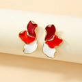 Orecchini a fiore asimmetrici in smalto rosso e bianco con eleganti petali in lega dorata - Fiore in smalto asimmetrico