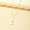 Punk style Halloween ghost necklace with white enamel pendant on a golden chain - Surprised Ghost (5170835574962)