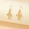 Golden cross drop earrings with unique hammered texture and vintage finish for women - Gold
