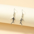 Vintage silver bat wing earrings with textured gothic style on minimal display - Winged Heart Style / Antique Silver