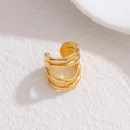 Polished gold multi-layer geometric ear cuff with a minimalist stacked ring design - Gold Wave Multi-layer (OLBE1253-02)