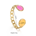 Detail view of 18k gold plated chain bracelet with marble texture oval stone accents - Gold (Pink and Orange Decoration)