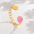 18k gold plated stainless steel open bangle with colorful marble textured inlay - Enamel Chain Link Open Bangle (OLBB1334)