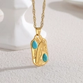 Collier en acier inoxydable plaqué or 18 carats avec plume et turquoise bohème - Style Totem de Plume