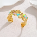 Golden ocean feather bangle with colorful enamel fish accents on ivory textured surface - Fish Pattern Style (Style A)