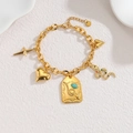 Vintage 18k gold chain bracelet with turquoise charms and snake pendants for women - Snake Relief Rhinestone Style (B Style)
