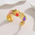 18k gold plated stainless steel cuff bracelet with ginkgo leaf and fruit enamel motifs - Fruit Pattern Style (Style B)