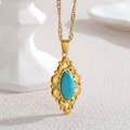 Collier bohème en acier inoxydable doré 18k avec pendentif ovale en pierre turquoise - Style Ovale Filigrane Vintage
