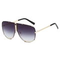 Occhiali da sole aviator oversize in metallo dorato con lenti sfumate viola e dettaglio - Montatura Oro Lenti Grigio Sfumato