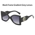 Fashionable oversized square sunglasses with black frames and gradient gray lenses - Black Frame Gradient Gray Lens